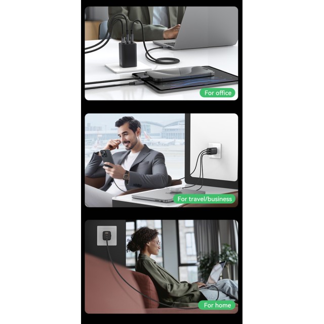 USAMS φορτιστής τοίχου CC265, USB & 2x USB-C, 67W, GaN, λευκός USAMS φορτιστής τοίχου CC265, USB & 2x USB-C, 67W, GaN, λευκός