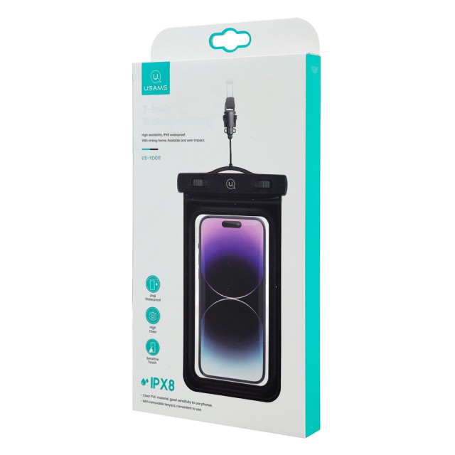 USAMS αδιάβροχη θήκη smartphone US-YD011, έως 7", IPX8, μαύρη USAMS αδιάβροχη θήκη smartphone US-YD011, έως 7", IPX8, μαύρη