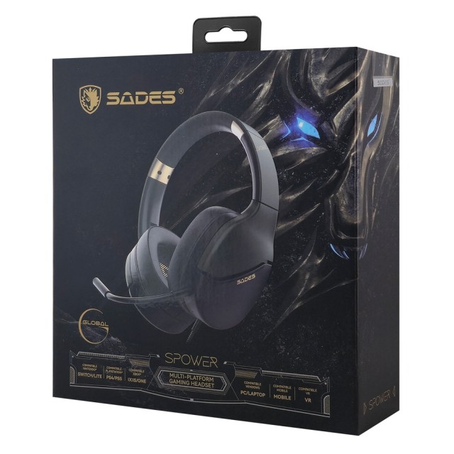 SADES gaming headset SPOWER, 3.5mm σύνδεση, 40mm, multi-platform, μαύρο/πράσινο SADES gaming headset SPOWER, 3.5mm σύνδεση, 40mm, multi-platform, μαύρο/πράσινο