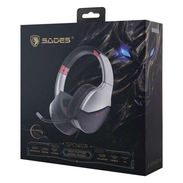 SADES gaming headset SPOWER, 3.5mm σύνδεση, 40mm, multi-platform, ασημί SADES gaming headset SPOWER, 3.5mm σύνδεση, 40mm, multi-platform, ασημί