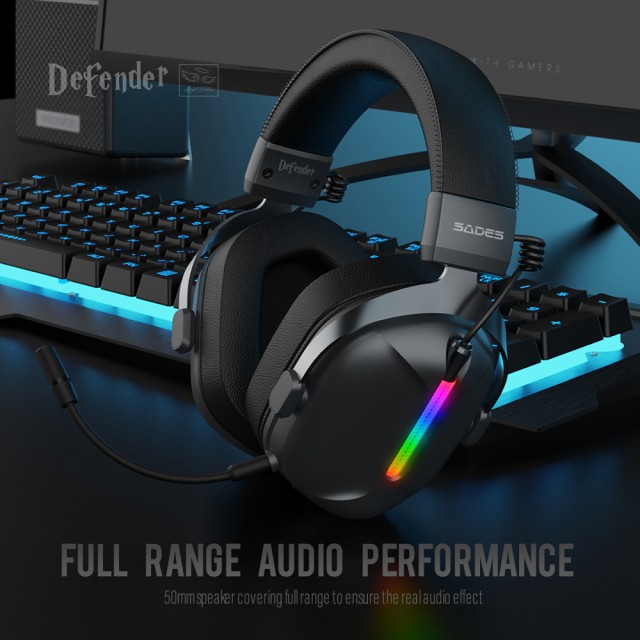 SADES gaming headset Defender, ασύρματα & ενσύρματα, 50mm, 1050mAh, RGB, multi-platform, μαύρο SADES gaming headset Defender, ασύρματα & ενσύρματα, 50mm, 1050mAh, RGB, multi-platform, μαύρο