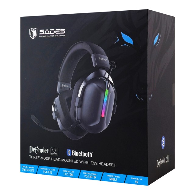 SADES gaming headset Defender, ασύρματα & ενσύρματα, 50mm, 1050mAh, RGB, multi-platform, μαύρο SADES gaming headset Defender, ασύρματα & ενσύρματα, 50mm, 1050mAh, RGB, multi-platform, μαύρο
