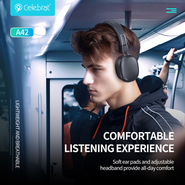 CELEBRAT headphones A42, ασύρματα & ενσύρματα, 40mm, 300mAh, μαύρα CELEBRAT headphones A42, ασύρματα & ενσύρματα, 40mm, 300mAh, μαύρα