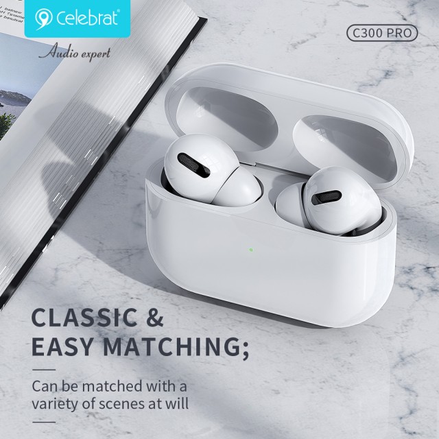 CELEBRAT earphones με θήκη φόρτισης C300 Pro, True Wireless, 13mm, 30/300mAh, λευκά CELEBRAT earphones με θήκη φόρτισης C300 Pro, True Wireless, 13mm, 30/300mAh, λευκά