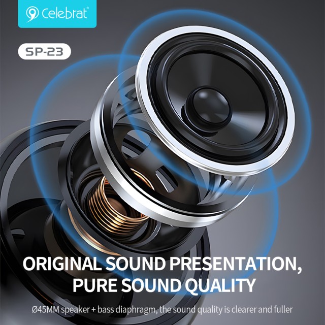CELEBRAT φορητό ηχείο SP-23, 5W, Bluetooth, 1200mAh, μαύρο CELEBRAT φορητό ηχείο SP-23, 5W, Bluetooth, 1200mAh, μαύρο
