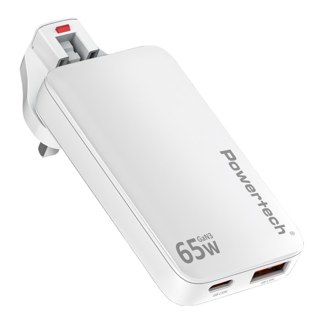 POWERTECH φορτιστής τοίχου PT-1532, EU/UK/CN βύσμα, USB/USB-C, 65W, GaN, λευκός POWERTECH φορτιστής τοίχου PT-1532, EU/UK/CN βύσμα, USB/USB-C, 65W, GaN, λευκός