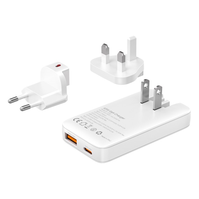 POWERTECH φορτιστής τοίχου PT-1532, EU/UK/CN βύσμα, USB/USB-C, 65W, GaN, λευκός POWERTECH φορτιστής τοίχου PT-1532, EU/UK/CN βύσμα, USB/USB-C, 65W, GaN, λευκός