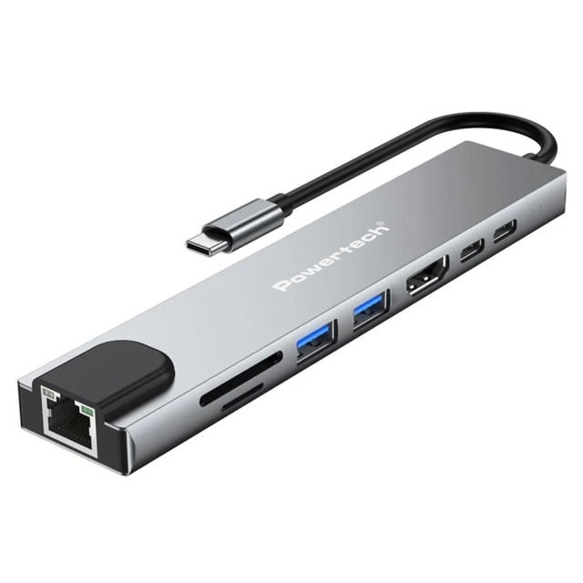 POWERTECH docking station PT-1536, 8 θυρών, USB-C σύνδεση, 87W PD, 100Mbps, γκρι POWERTECH docking station PT-1536, 8 θυρών, USB-C σύνδεση, 87W PD, 100Mbps, γκρι