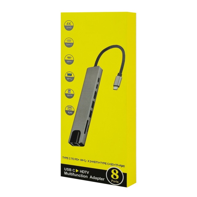 POWERTECH docking station PT-1536, 8 θυρών, USB-C σύνδεση, 87W PD, 100Mbps, γκρι POWERTECH docking station PT-1536, 8 θυρών, USB-C σύνδεση, 87W PD, 100Mbps, γκρι