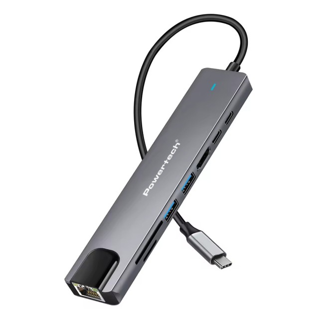 POWERTECH docking station PT-1537, 8 θυρών, USB-C σύνδεση, 100W PD, 1000Mbps, γκρι POWERTECH docking station PT-1537, 8 θυρών, USB-C σύνδεση, 100W PD, 1000Mbps, γκρι