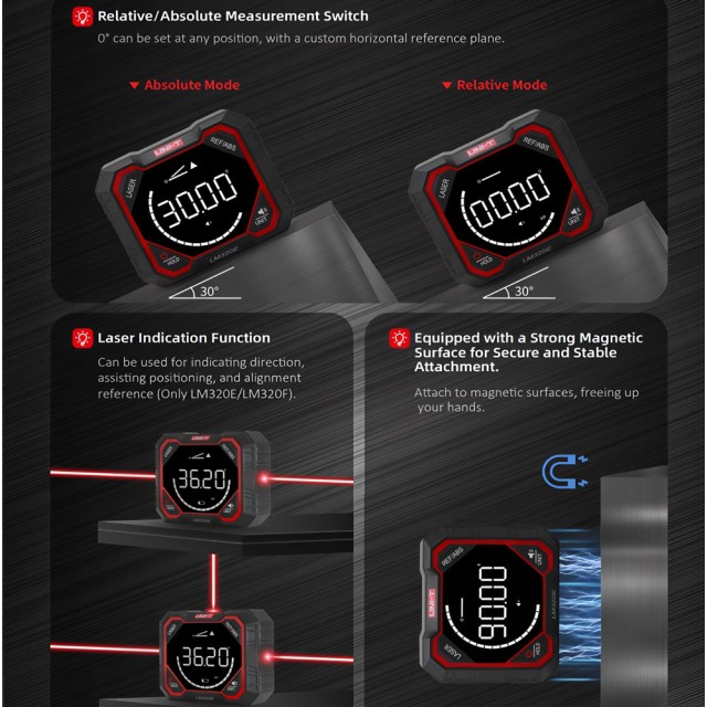 UNI-T ψηφιακό γωνιόμετρο laser LM320E, 4x90°, μαγνητικό σώμα, 1000mAh