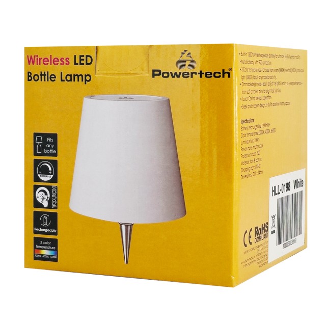 POWERTECH LED φωτιστικό για μπουκάλι HLL-0198, ρυθμιζόμενο, επαναφορτιζόμενο, λευκό