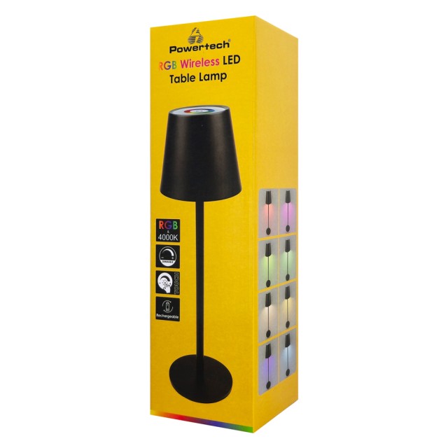 POWERTECH LED επιτραπέζιο φωτιστικό HLL-0195, RGB, ρυθμιζόμενο, επαναφορτιζόμενο, μαύρο