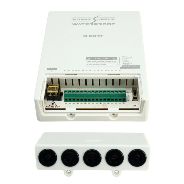 FOLKSAFE τροφοδοτικό συστημάτων CCTV FS-DC120805W, 8 εξόδων, 12V/5A, αδιάβροχο IP65