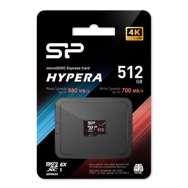 SILICON POWER κάρτα μνήμης microSDXC Express Hypera, 512GB, PCIe Gen 3x1, C10 UHS-I U3 A1 V30