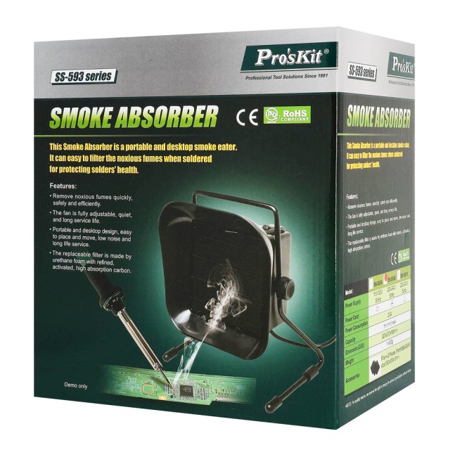 PROSKIT σταθμός απορρόφησης καπνού SS-593B με φίλτρο άνθρακα, 23W PROSKIT σταθμός απορρόφησης καπνού SS-593B με φίλτρο άνθρακα, 23W