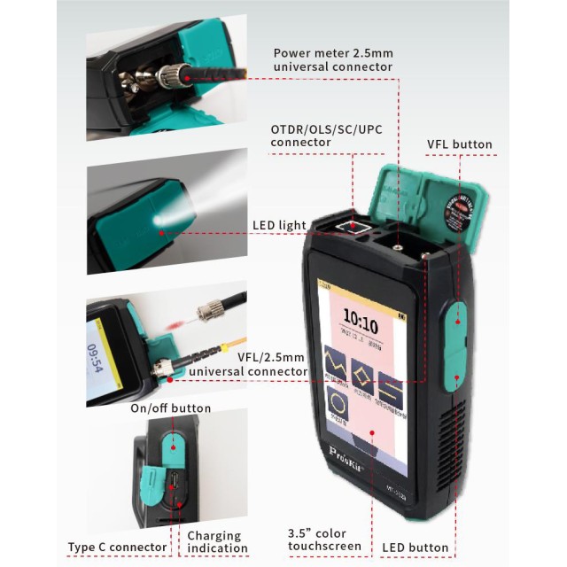 PROSKIT mini OTDR tester καλωδίων οπτικής ίνας MT-7620 με οθόνη αφής