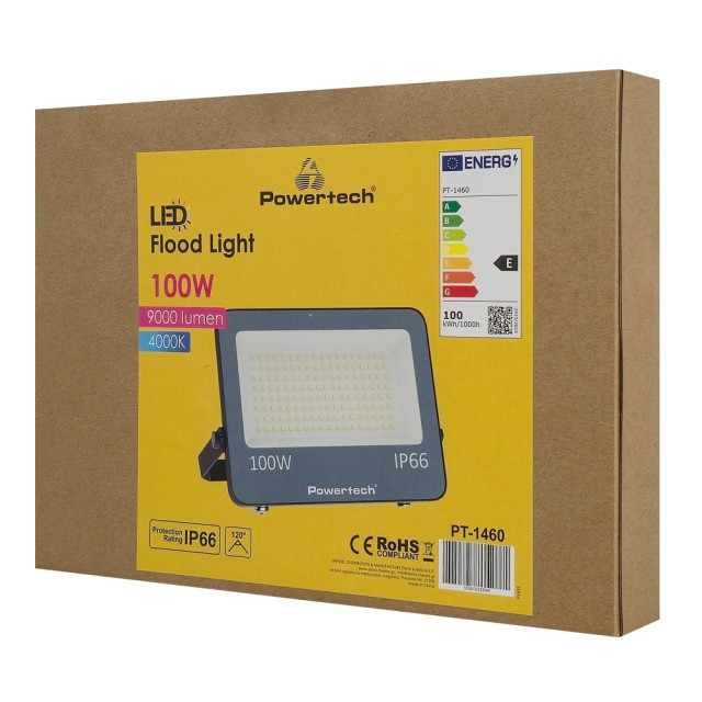 POWERTECH LED προβολέας PT-1460, 100W, 4000K, 9000lm, IP66 POWERTECH LED προβολέας PT-1460, 100W, 4000K, 9000lm, IP66