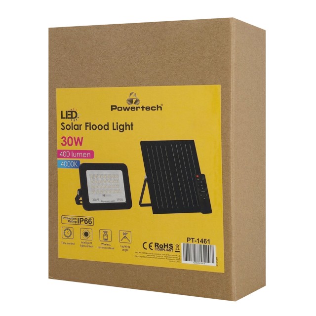 POWERTECH LED ηλιακός προβολέας PT-1461 με τηλεχειριστήριο, 30W, 4000K, 400lm, IP66 POWERTECH LED ηλιακός προβολέας PT-1461 με τηλεχειριστήριο, 30W, 4000K, 400lm, IP66