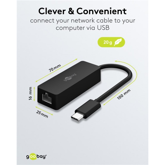 GOOBAY αντάπτορας δικτύου 76579, USB-C, 1000Mbps Ethernet, μαύρος GOOBAY αντάπτορας δικτύου 76579, USB-C, 1000Mbps Ethernet, μαύρος