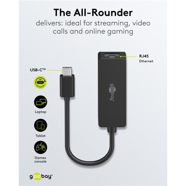 GOOBAY αντάπτορας δικτύου 76579, USB-C, 1000Mbps Ethernet, μαύρος GOOBAY αντάπτορας δικτύου 76579, USB-C, 1000Mbps Ethernet, μαύρος
