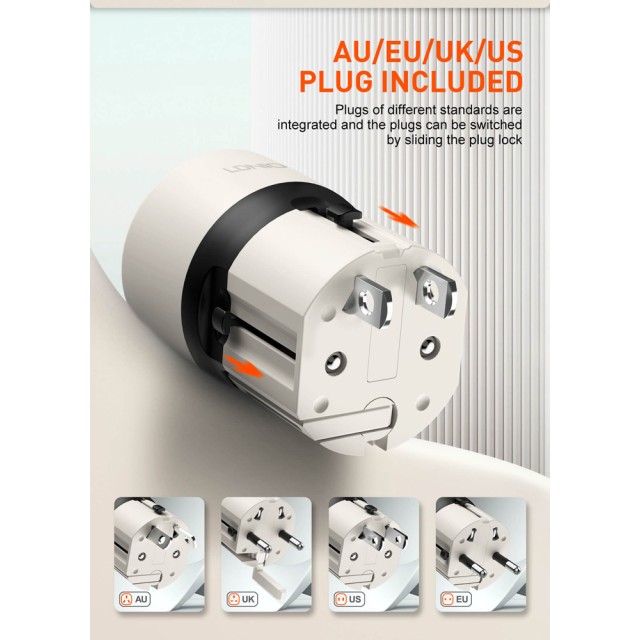 LDNIO φορτιστής τοίχου Q2319 με καλώδιο USB-C, EU/UK/US/AU βύσμα, USB/USB-C, 30W, γκρι