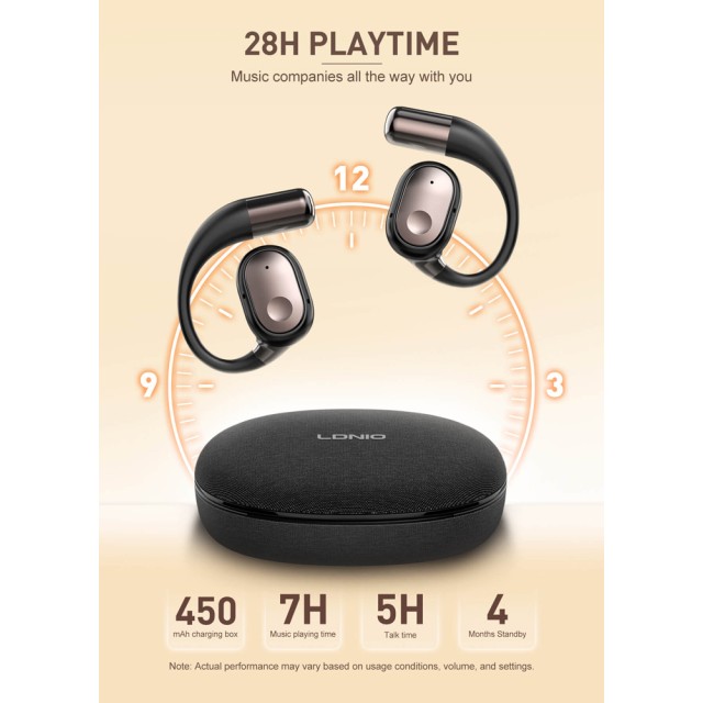 LDNIO earphones με θήκη φόρτισης T11, OWS, Φ15mm, 50/450mAh, μαύρα