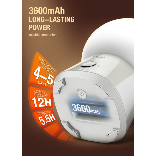 LDNIO LED φωτιστικό νυκτός Y4, RGB, ρυθμιζόμενο, επαναφορτιζόμενο, λευκό