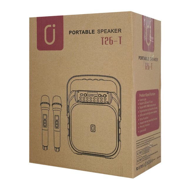 JYX φορητό ηχείο T26-T με 2x μικρόφωνα, 20W, 4000mah, LED, μαύρο