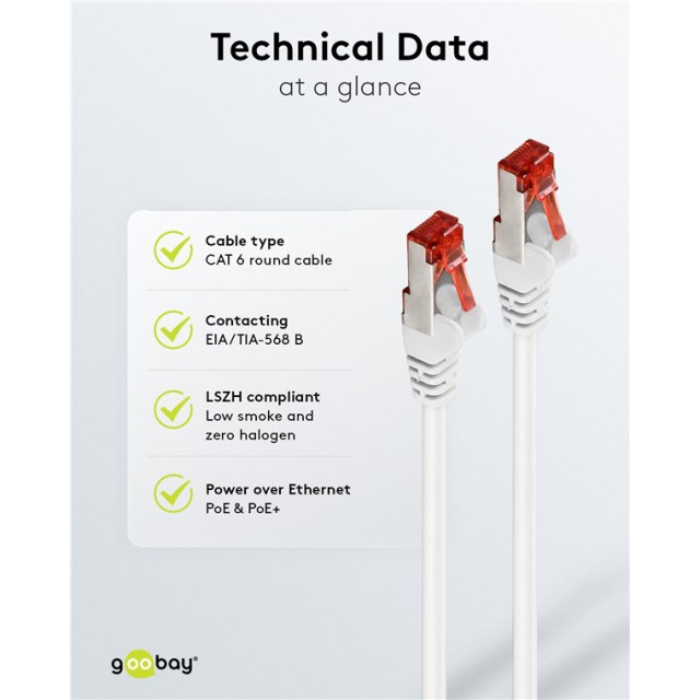 GOOBAY καλώδιο δικτύου 93509, CAT 6 S/FTP, copper, 250MHz, 5m, λευκό