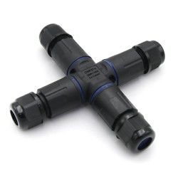 POWERTECH αδιάβροχος σύνδεσμος καλωδίων τροφοδοσίας TOOL-0114, τύπου σταυρός, 3pin, IP68, μαύρος
