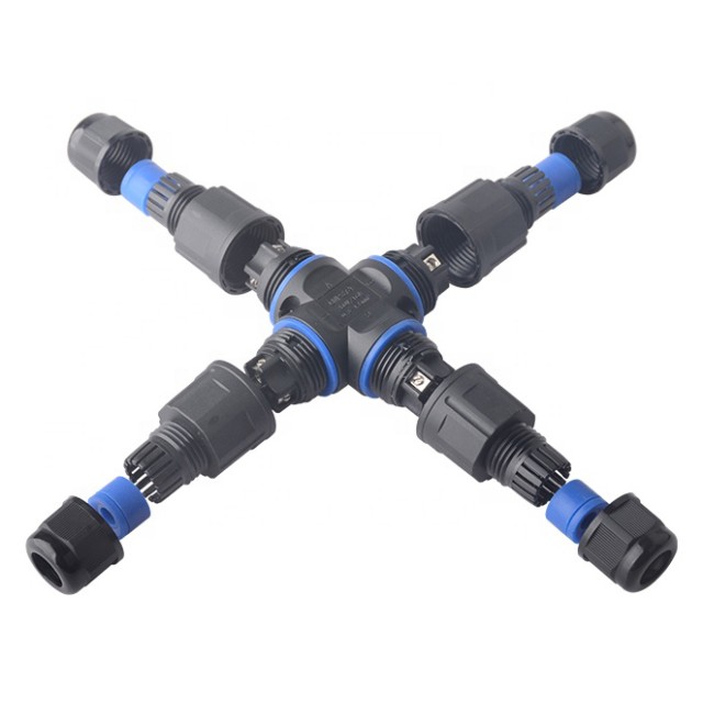 POWERTECH αδιάβροχος σύνδεσμος καλωδίων τροφοδοσίας TOOL-0114, τύπου σταυρός, 3pin, IP68, μαύρος