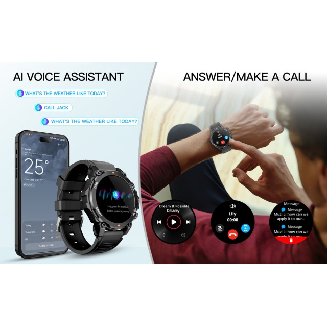 INTIME smartwatch G6 με 2x λουράκια, heart rate, 1.43" AMOLED, GPS, 5ATM, μαύρο