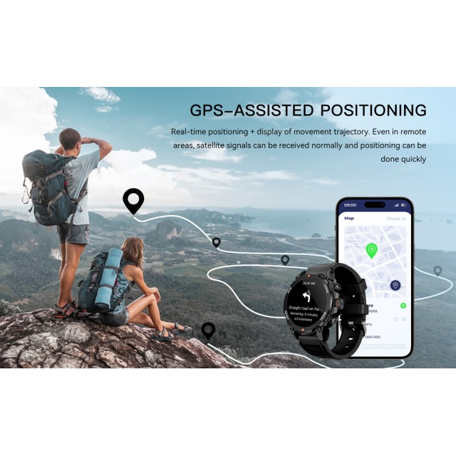 INTIME smartwatch G6 με 2x λουράκια, heart rate, 1.43" AMOLED, GPS, 5ATM, μαύρο