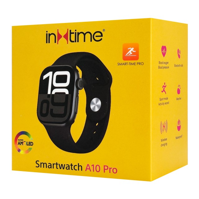INTIME smartwatch A10 Pro με 2x λουράκια, heart rate, 2.04" AMOLED, IP65, μαύρο