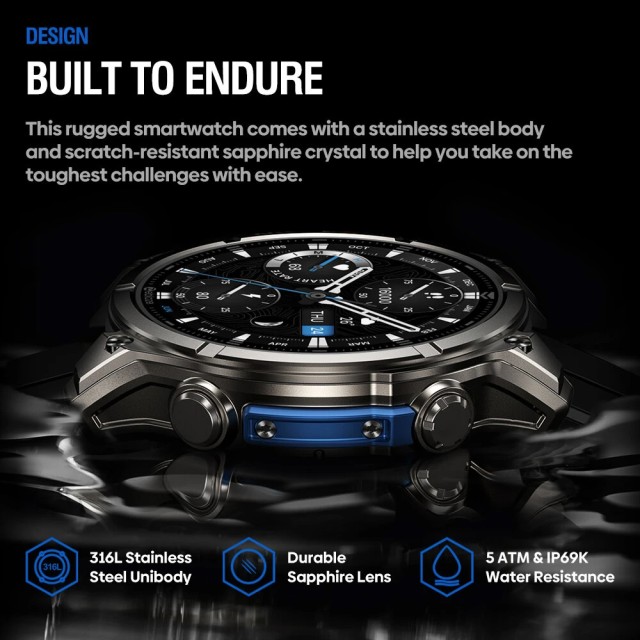 ZEBLAZE smartwatch Vibe 8 με φακό, heart rate, 1.43" AMOLED, 5 ΑΤΜ, MIL-STD-810H, μαύρο