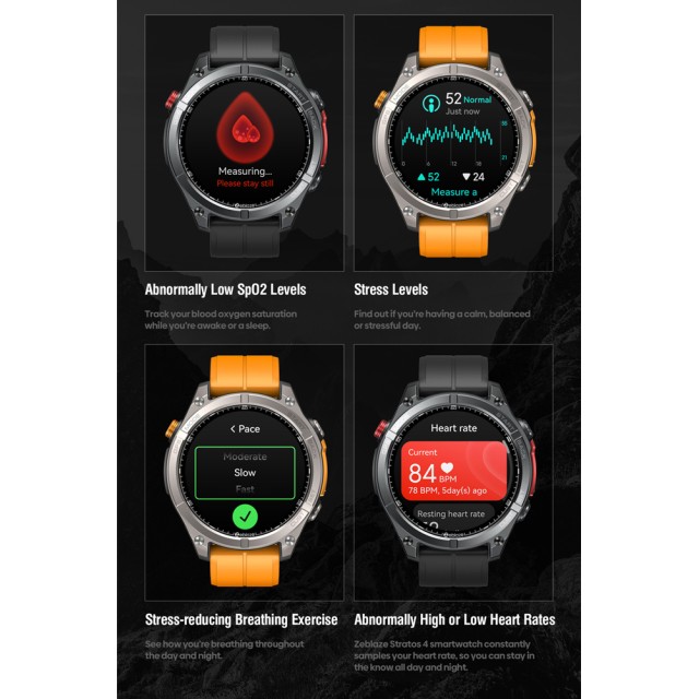 ZEBLAZE smartwatch Stratos 4 με φακό, heart rate, 1.43" AMOLED, GPS, 5 ΑΤΜ, MIL-STD-810H, μαύρο