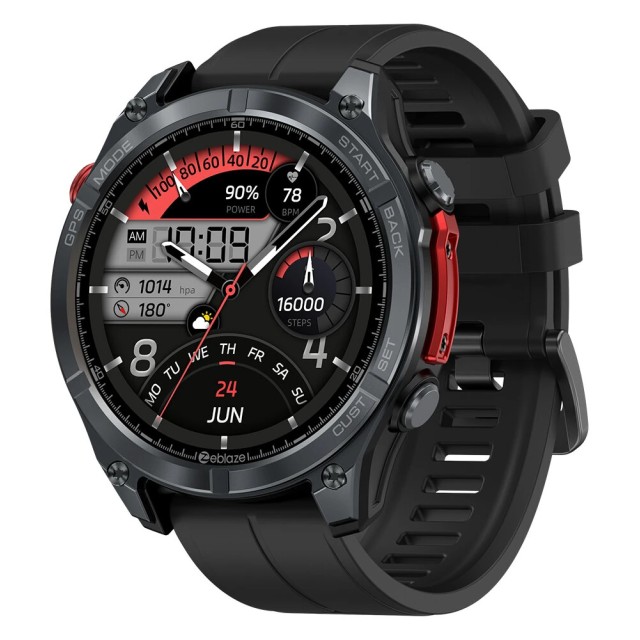 ZEBLAZE smartwatch Stratos 4 με φακό, heart rate, 1.43" AMOLED, GPS, 5 ΑΤΜ, MIL-STD-810H, μαύρο