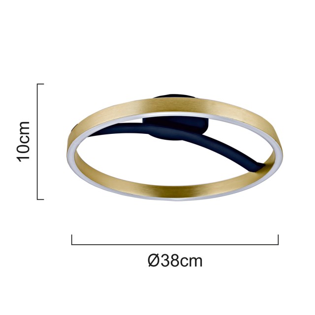 POWERTECH LED φωτιστικό οροφής HLL-0199, 29W, 4000K, Φ38x10cm, χρυσό/μαύρο