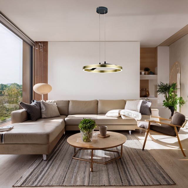 POWERTECH LED φωτιστικό οροφής HLL-0201, 29W, 4000K, Φ38x120cm, χρυσό/μαύρο