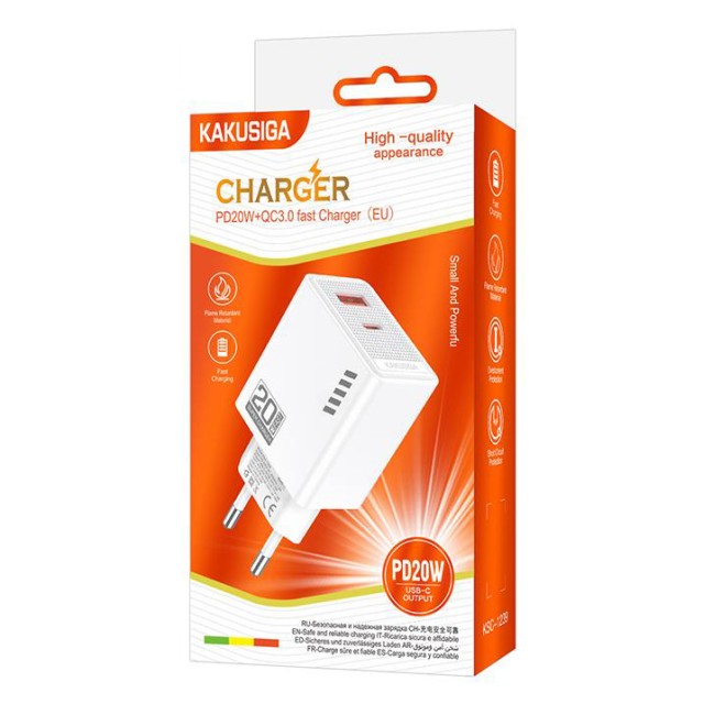 KAKUSIGA φορτιστής τοίχου KSC-1239, USB & USB-C, 20W, λευκός