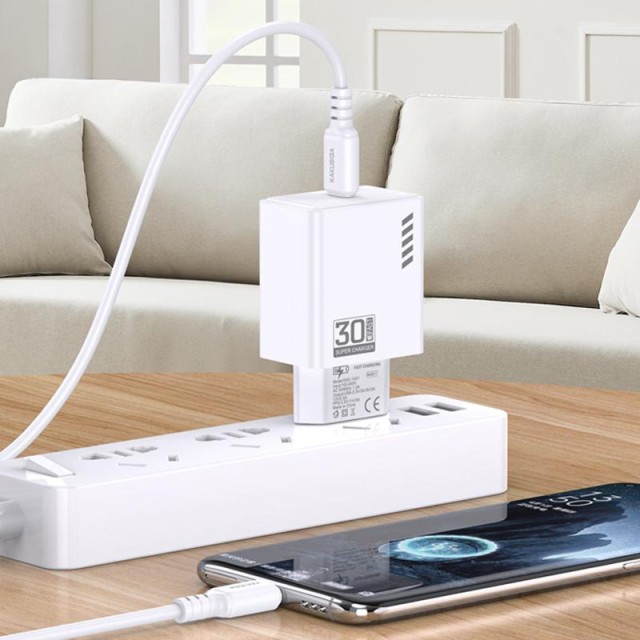 KAKUSIGA φορτιστής τοίχου KSC-1242 με καλώδιο USB-C, USB-C, 30W, λευκός