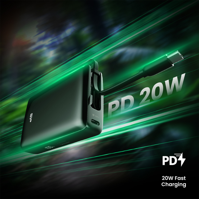 SILICON POWER power bank CP10 με καλώδιο USB-C, 2x θύρες εξόδου, 10000mAh, 20W, μαύρο