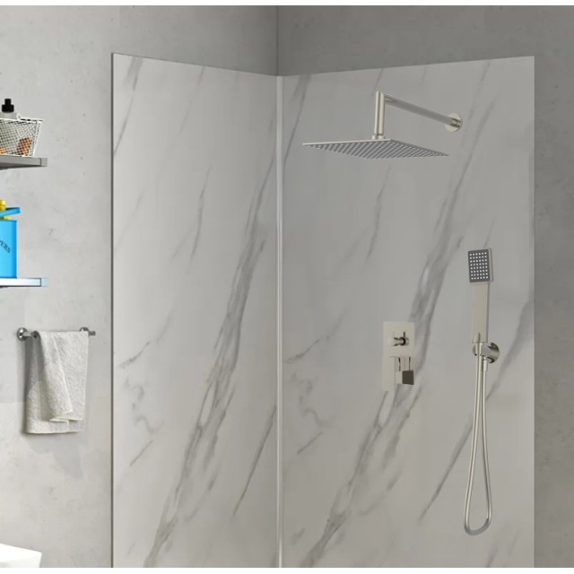 BRUNO σετ κεφαλή ντους με τηλέφωνο BRN-0264, αναμεικτική, εντοιχισμού, ασημί