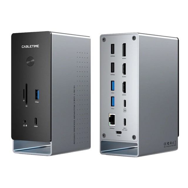 CABLETIME docking station CT-DK181-AG, 16 θυρών, USB-C σύνδεση, 100W PD, 1000Mbps, MST, γκρι