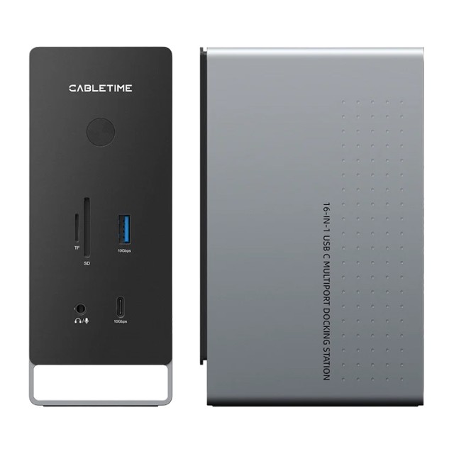 CABLETIME docking station CT-DK181-AG, 16 θυρών, USB-C σύνδεση, 100W PD, 1000Mbps, MST, γκρι