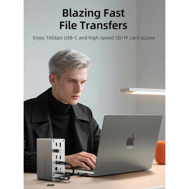 CABLETIME docking station CT-DK181-AG, 16 θυρών, USB-C σύνδεση, 100W PD, 1000Mbps, MST, γκρι