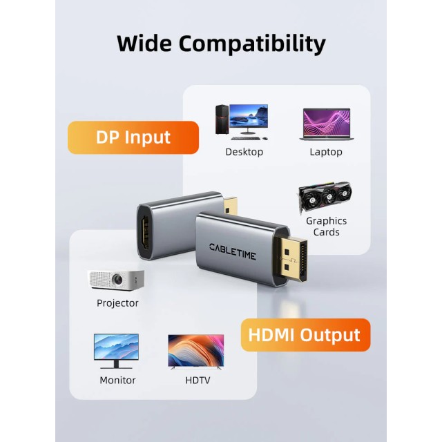 CABLETIME αντάπτορας DisplayPort σε HDMI CT-DMHF4K-AG6, 4K/60Hz, γκρι