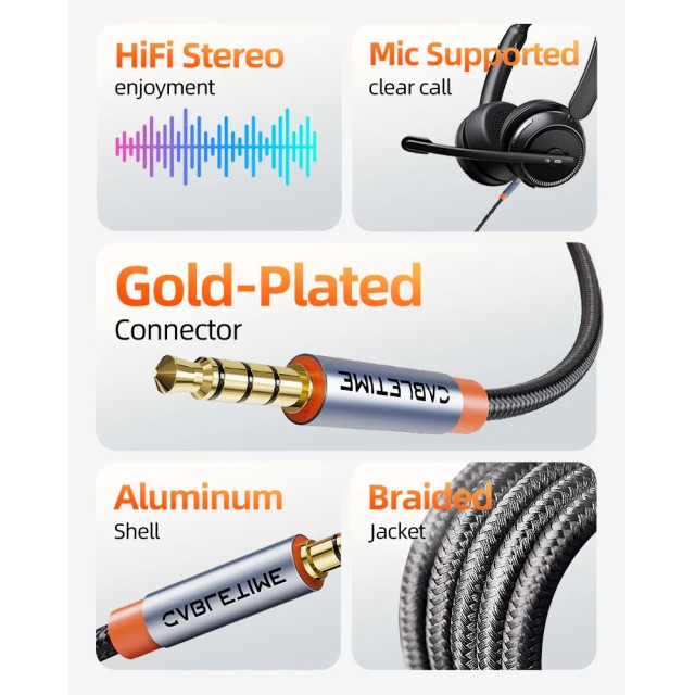 CABLETIME καλώδιο ήχου 3.5mm CT-AM35M, gold plated, 2m, μαύρο