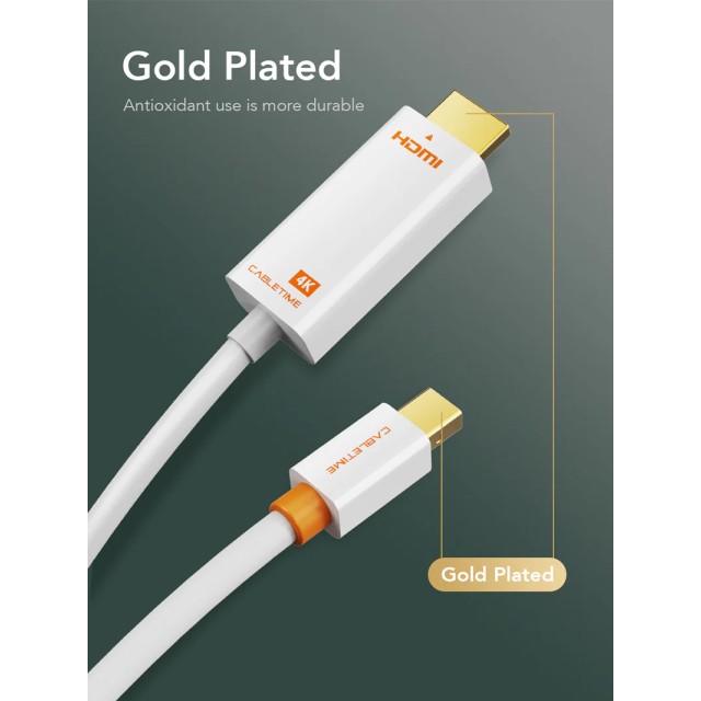 CABLETIME καλώδιο mini DisplayPort σε HDMI CT-AV588-03G4K, 4K/30Hz, 1m, λευκό